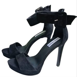 Steve Madden Women's Black Suede Ankle Strap Block Heels-Size 7.5 EUC